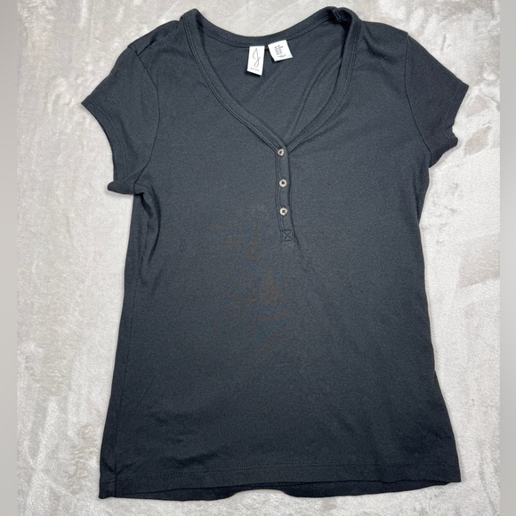 Joie Tops - Joie Pima Cotton Blend Black Ribbed Henley Stretchy Short Sleeve Top Size M